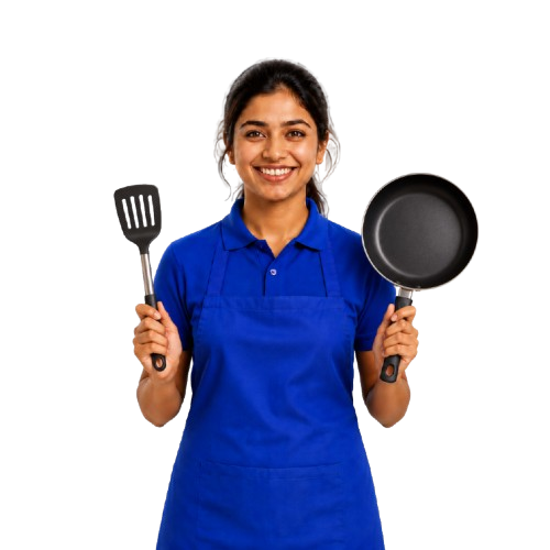 TAADAA cook holding a pan and spatula